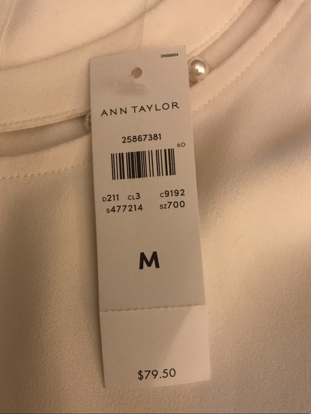 New Ann Taylor Cream Beaded-Neckline Long Sleeve Blouse - Picture 8 of 8